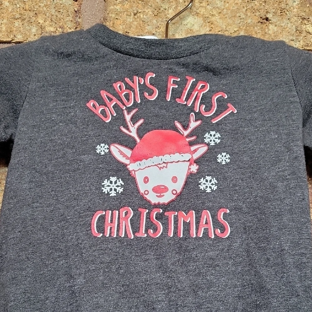 Okie Dokie Gray and Red Baby's 1st Christmas Long Sleeve Bodysuit
